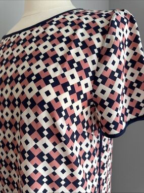 J. Crew NWT Geometric Short Sleeve Top - Navy/Pink/Ivory, Size 10